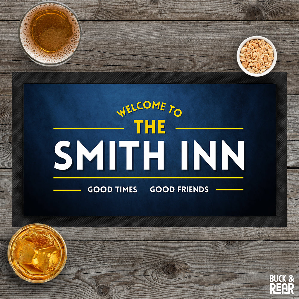 Good times good friends Bar mat with personalised with a name