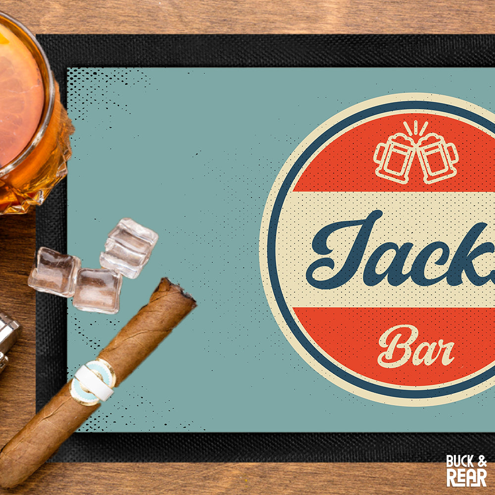 Close up of a bar mat personalised with a Retro Design