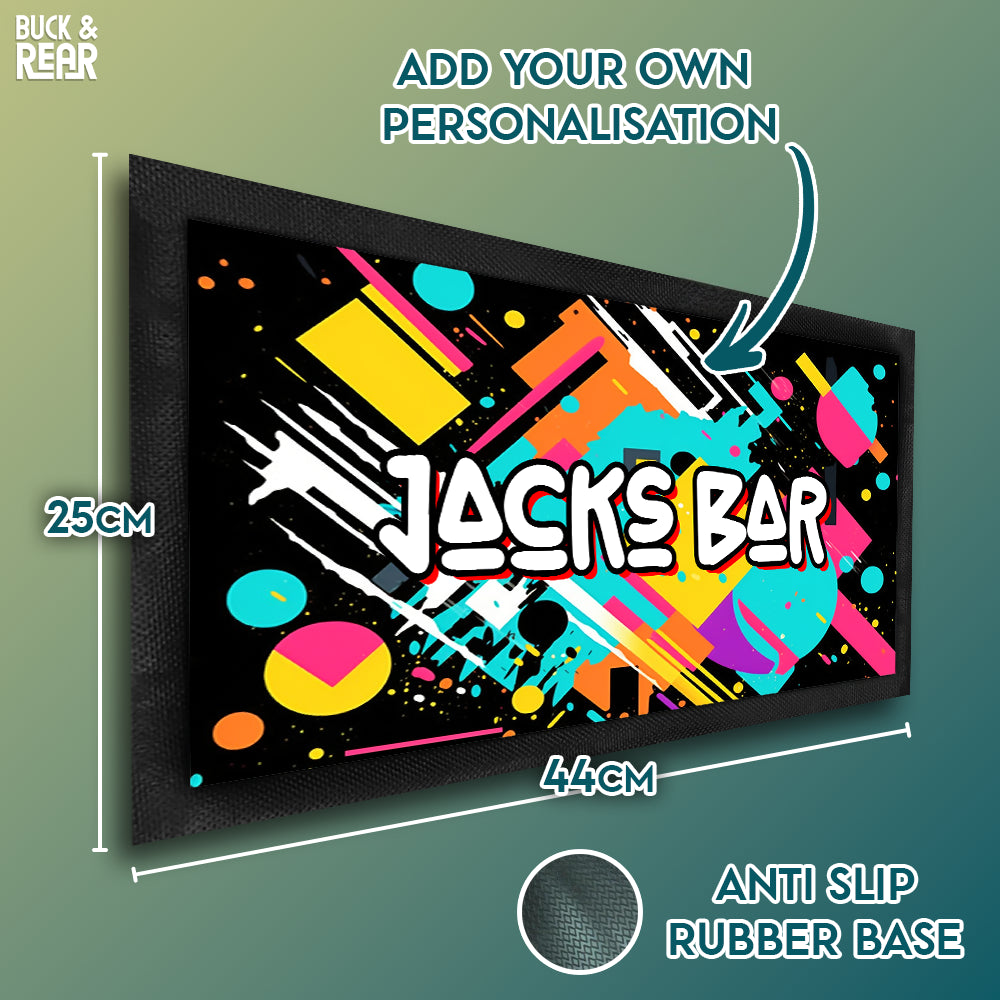 80's bar mat personalised showing the details of the product