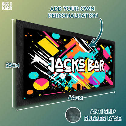 80's bar mat personalised showing the details of the product