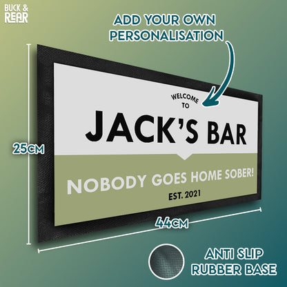Nobody Sober bar mat personalised showing the details of the product