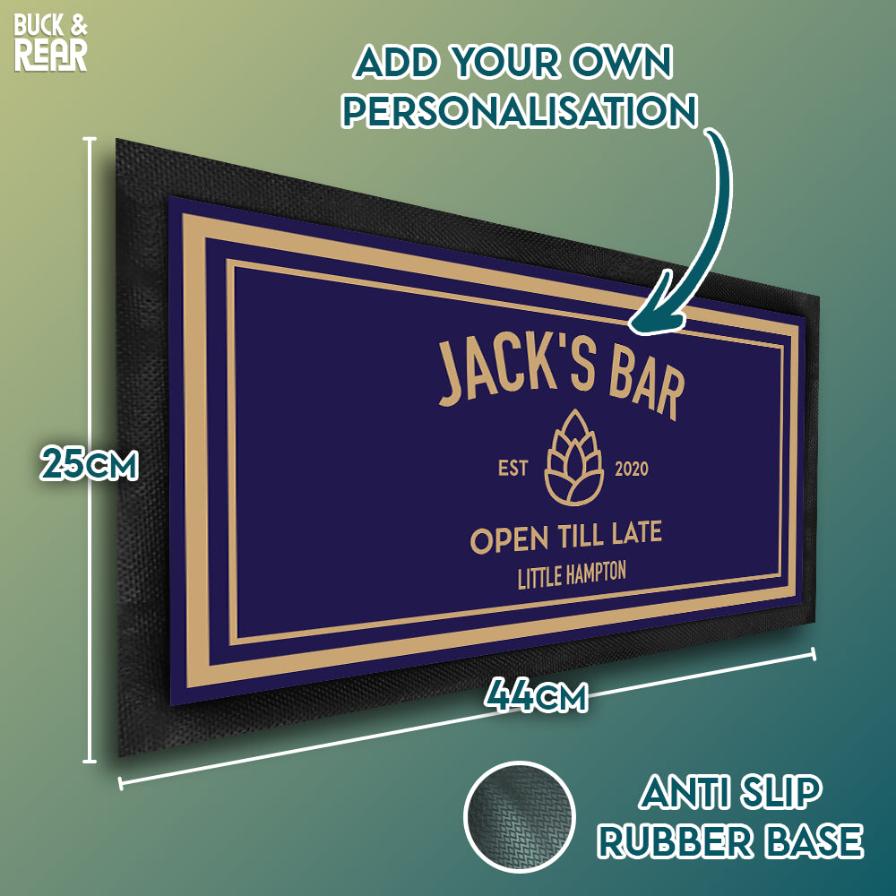 Pine Cone bar mat personalised showing the details of the product