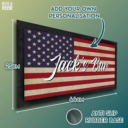 USA flag bar mat personalised showing the details of the product