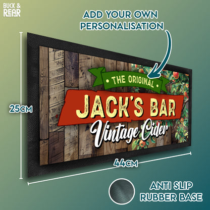 Vintage Cider bar mat personalised showing the details of the product