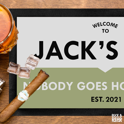 Close up of a bar mat personalised with a nobody sober design