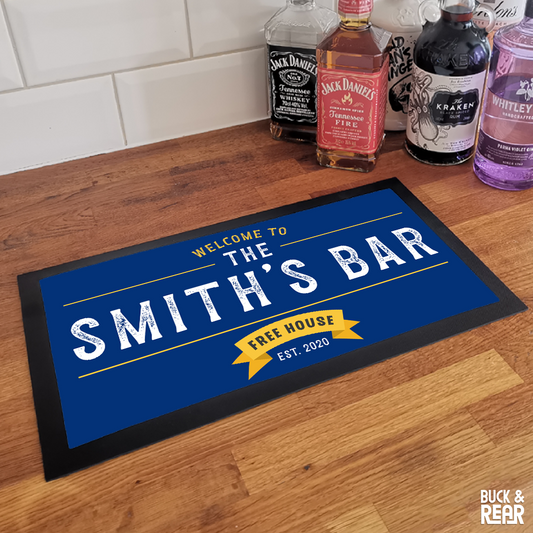 Close up of a bar mat personalised with a welcome to design